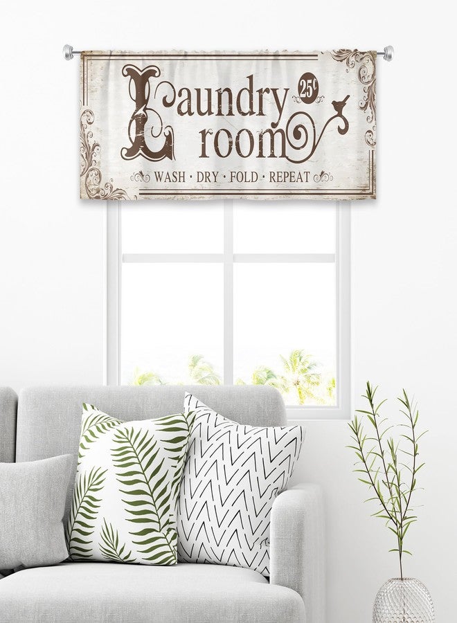MESHELLY Rustic Laundry Room Valance Retro Laundry Room Curtains 52Wx18H Inch Rod Pocket Farmhouse Vintage Funny Beige Small Window Drapes Minimalist Printed Short Window Treatment Fabric 1 Panel - Image 1