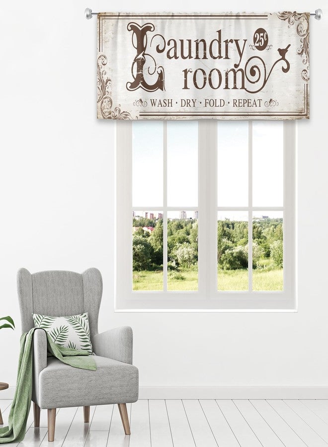 MESHELLY Rustic Laundry Room Valance Retro Laundry Room Curtains 52Wx18H Inch Rod Pocket Farmhouse Vintage Funny Beige Small Window Drapes Minimalist Printed Short Window Treatment Fabric 1 Panel - Image 2