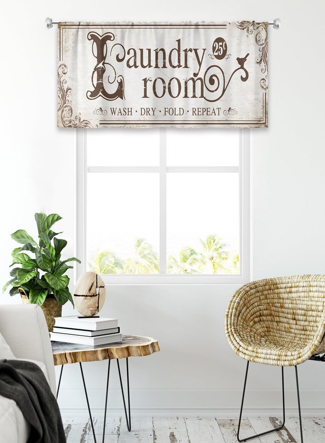 MESHELLY Rustic Laundry Room Valance Retro Laundry Room Curtains 52Wx18H Inch Rod Pocket Farmhouse Vintage Funny Beige Small Window Drapes Minimalist Printed Short Window Treatment Fabric 1 Panel - Image 3