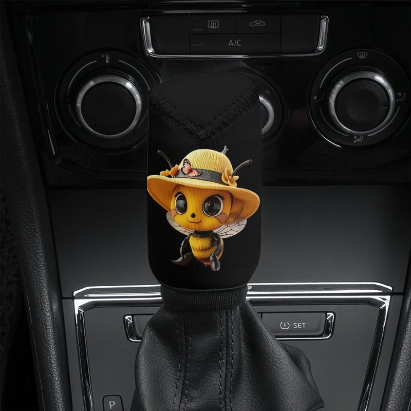 1pc Cute Bee Car Gear Shift Knob Cover With Straw Hat Anti Slip Sweat Absorbing Shift Protector 4 41inch 2 09inch Size Suitable For Most Vehicles Easy Install For Steering Column All Season Use Gift For Bee Lovers - Image 2