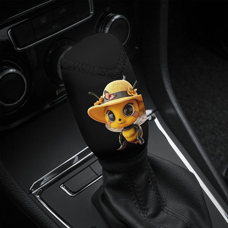 1pc Cute Bee Car Gear Shift Knob Cover With Straw Hat Anti Slip Sweat Absorbing Shift Protector 4 41inch 2 09inch Size Suitable For Most Vehicles Easy Install For Steering Column All Season Use Gift For Bee Lovers - Image 1
