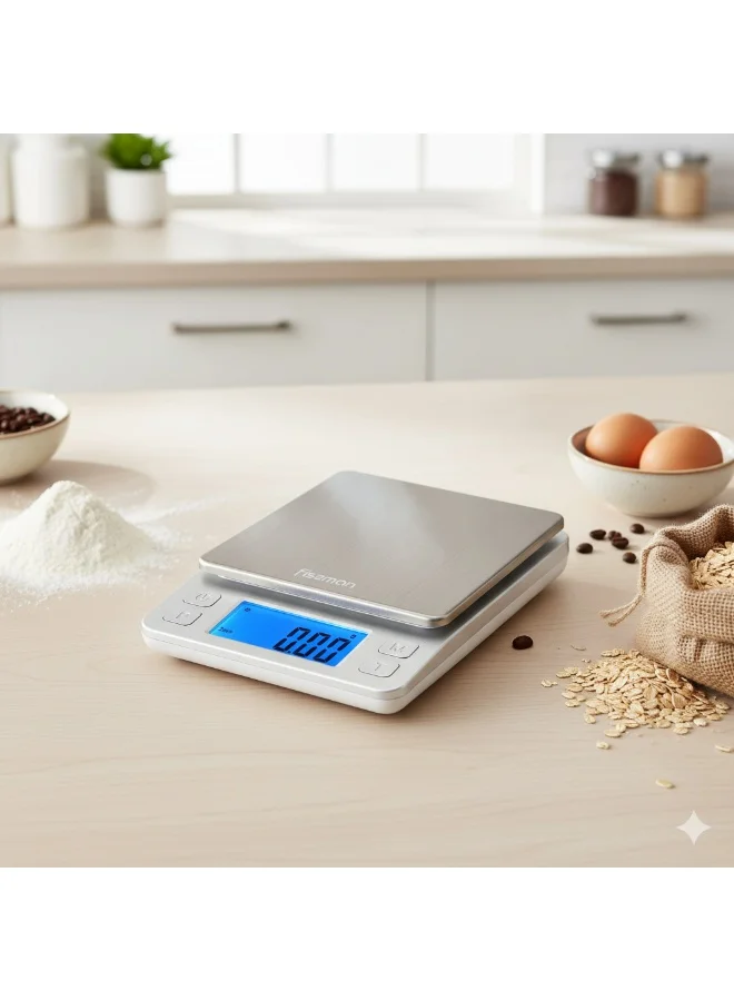 فيسمان Electronic Kitchen Scales 14cm with Two Additional Trays Compact Food Weighing Device for Cooking, Baking, and Meal Prep