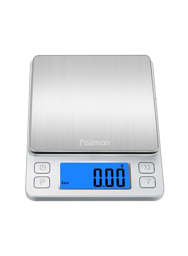 Fissman  Electronic Kitchen Scales 14cm with Two Additional Trays with Minimum 0.5Grams Maximum 3KG Compact Food Weighing Device for Cooking, Baking, and Meal Prep  | Best Price UAE