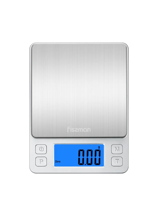 Fissman  Electronic Kitchen Scales 14cm with Two Additional Trays with Minimum 0.5Grams Maximum 3KG Compact Food Weighing Device for Cooking, Baking, and Meal Prep  | Best Price UAE