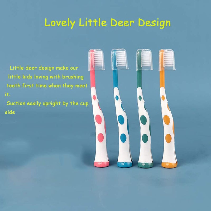 newrichbee 8 Packs Kids Toothbrush, Extra Soft Lovely Deer Toddler Toothbrush for Kids 2-8 Years (Pink&Orange&Blue&Green) - Image 2