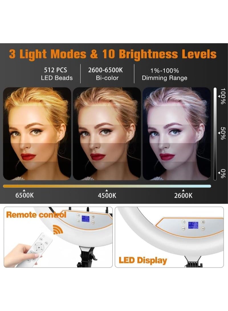 22-Inch Ring Light with Mini Phone Holder – Dimmable LED Light for Live Streaming, Video Recording, Makeup & Photography – Compatible with Smartphones & Cameras – Black - Image 2