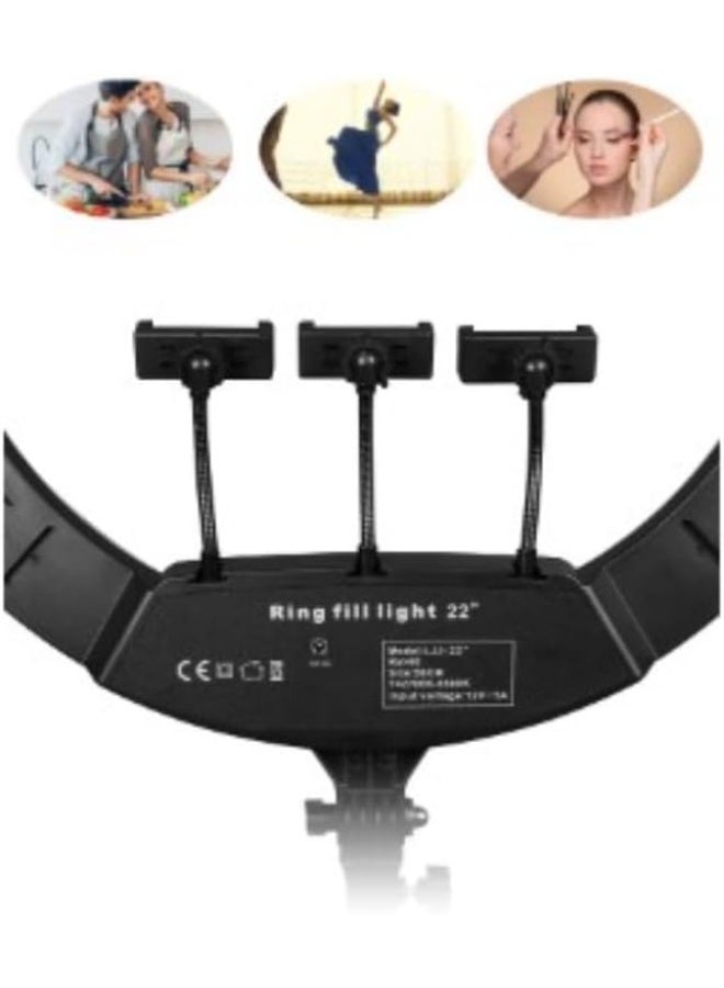 22-Inch Ring Light with Mini Phone Holder – Dimmable LED Light for Live Streaming, Video Recording, Makeup & Photography – Compatible with Smartphones & Cameras – Black - Image 4
