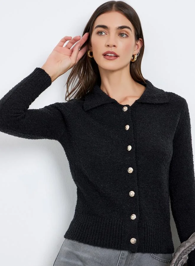 Styli Styli Textured Ribbed Buttoned Top