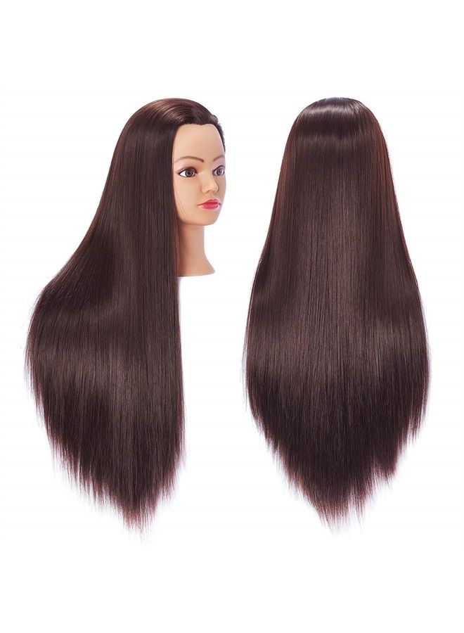 Hairingrid 26"-28" Mannequin Head Hair Styling Training Head Manikin Cosmetology Doll Head Synthetic Fiber Hair and Free Clamp Holder Stand (Dark brown) - Image 1