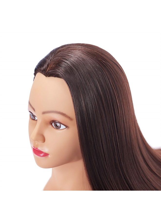 Hairingrid 26"-28" Mannequin Head Hair Styling Training Head Manikin Cosmetology Doll Head Synthetic Fiber Hair and Free Clamp Holder Stand (Dark brown) - Image 4