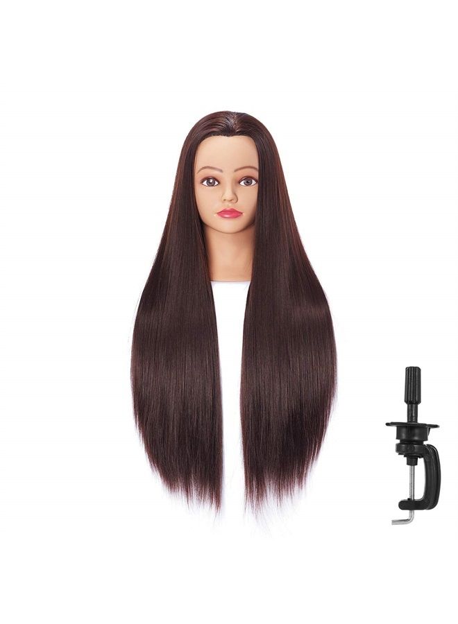 Hairingrid 26"-28" Mannequin Head Hair Styling Training Head Manikin Cosmetology Doll Head Synthetic Fiber Hair and Free Clamp Holder Stand (Dark brown) - Image 2