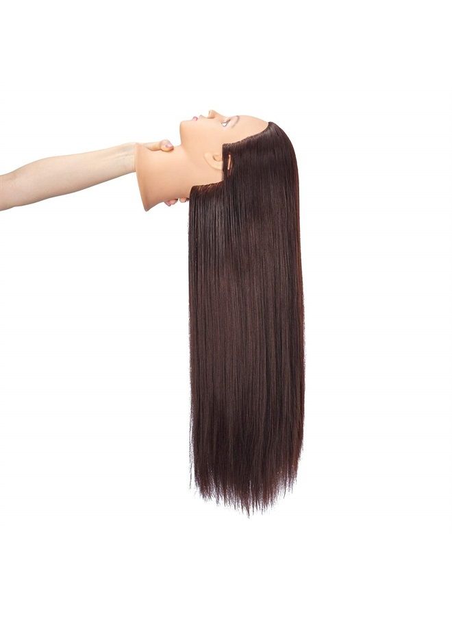 Hairingrid 26"-28" Mannequin Head Hair Styling Training Head Manikin Cosmetology Doll Head Synthetic Fiber Hair and Free Clamp Holder Stand (Dark brown) - Image 5