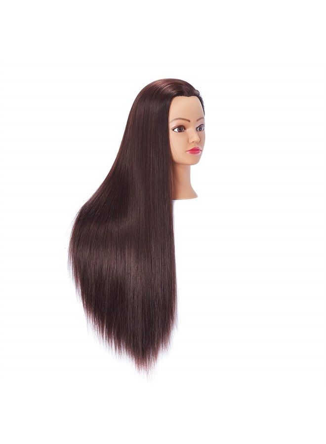 Hairingrid 26"-28" Mannequin Head Hair Styling Training Head Manikin Cosmetology Doll Head Synthetic Fiber Hair and Free Clamp Holder Stand (Dark brown) - Image 3