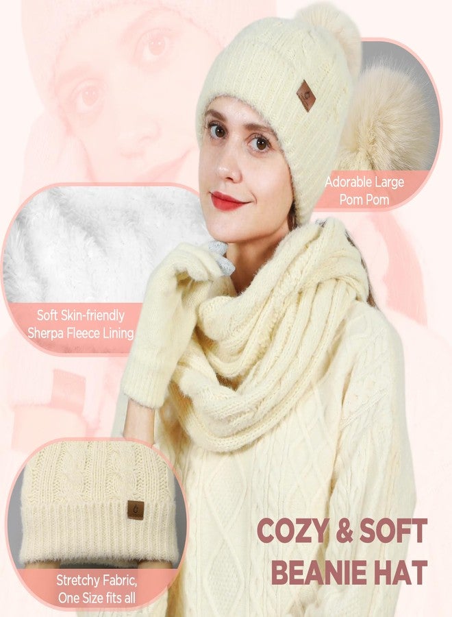 Goocoz Womens Beanie Hat Infinity Scarf Touchscreen Gloves Fleece Headband 4 in 1 Winter Set, Skiing Hat Gloves Scarf Sets, Apricot, M - Image 2