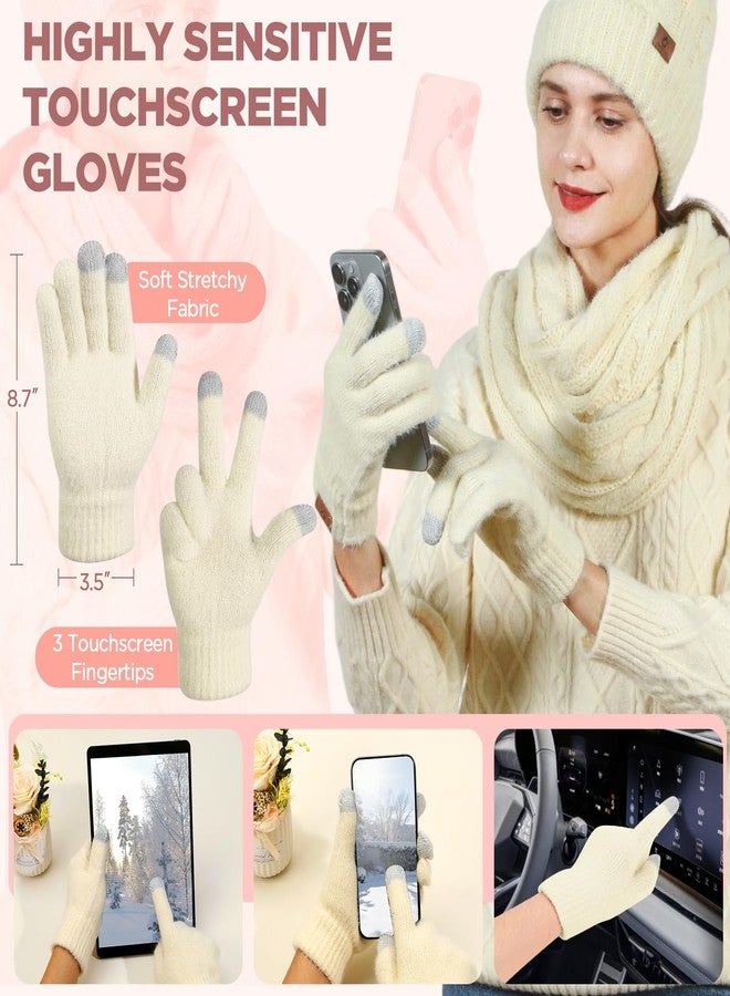 Goocoz Womens Beanie Hat Infinity Scarf Touchscreen Gloves Fleece Headband 4 in 1 Winter Set, Skiing Hat Gloves Scarf Sets, Apricot, M - Image 4