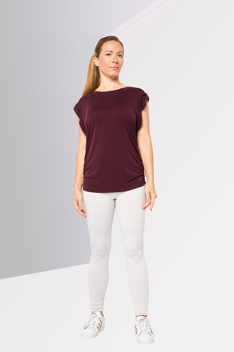 DKNY Sport Women Sportswear Fit Cap Sleeves Brand Logo Outdoor Top, Maroon - Image 2