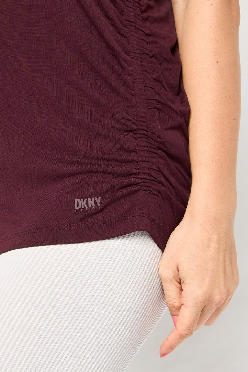 DKNY Sport Women Sportswear Fit Cap Sleeves Brand Logo Outdoor Top, Maroon - Image 3