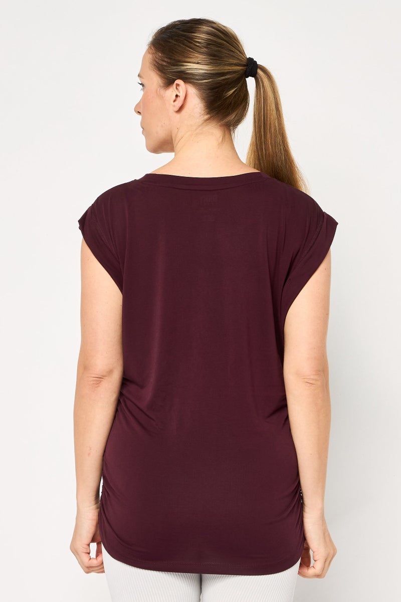 DKNY Sport Women Sportswear Fit Cap Sleeves Brand Logo Outdoor Top, Maroon - Image 4