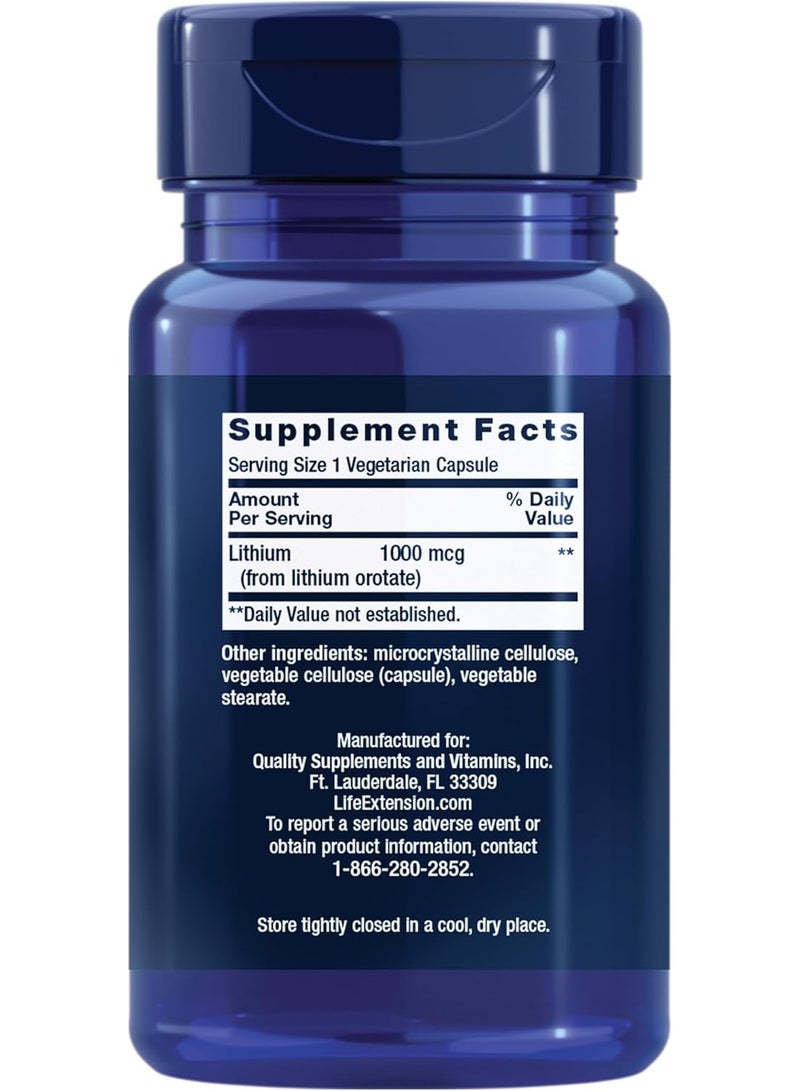 لايف إكستنشن مكمل غذائي من لايف إكستنشن، ليثيوم، 1000 ميكروغرام - أوروتات الليثيوم - يساعد في الحفاظ على الوظائف الإدراكية والذاكرة - تركيبة منخفضة الجرعة - غير معدل وراثيًا، خالٍ من الغلوتين، مناسب للنباتيين - 100 كبسولة - Image 2