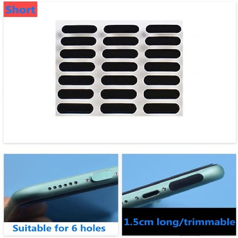 ZOTIMO Metal Mesh Anti Dust Proof Adhesive Net Sticker with Tweezers, Long and Short Speaker Dustproof Cover with Cleaning Kit Protects(24Pack=14short+10long)(Cloth+2 Apple Plug, Black) - Image 5