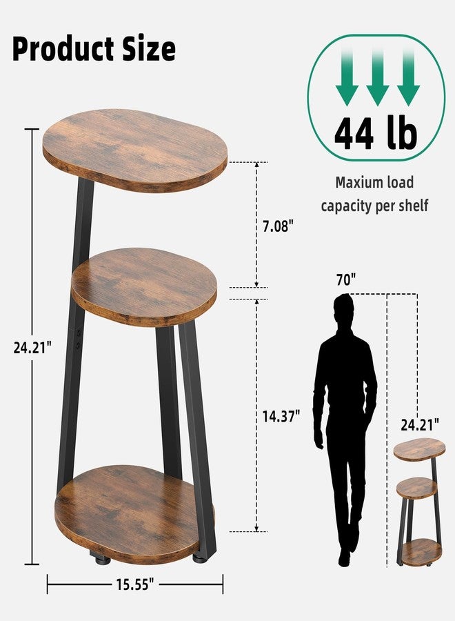 Kalrin Oval Side Table, Wood End Table with Metal Frame, Accent Bedside Table with 3-Tier Shelves, Nightstand for Living Room Bedroom Couch Bathroom, Vintage Brown - Image 2
