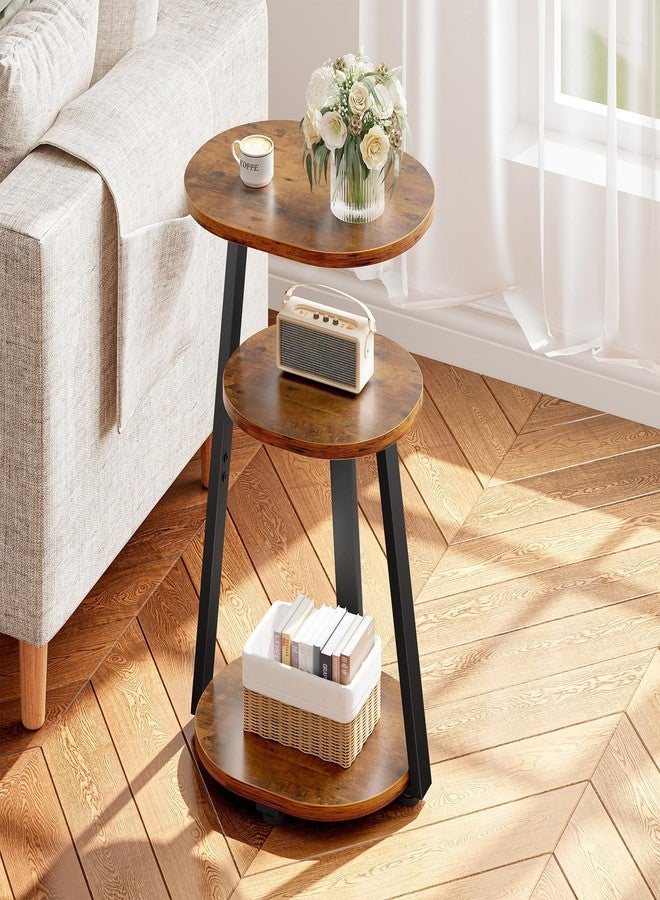 Kalrin Oval Side Table, Wood End Table with Metal Frame, Accent Bedside Table with 3-Tier Shelves, Nightstand for Living Room Bedroom Couch Bathroom, Vintage Brown - Image 1
