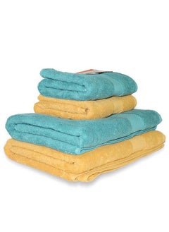 White Rose Towel 4 Piece Bathroom  Set ACCRA 550 GSM 100% Cotton Terry 2 Bath  70X140 cm & 2 Hand  50x90 cm Turquoise & Yellow Color Soft Feel Super Absorbent  - Image 4