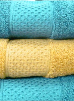 White Rose Towel 4 Piece Bathroom  Set ACCRA 550 GSM 100% Cotton Terry 2 Bath  70X140 cm & 2 Hand  50x90 cm Turquoise & Yellow Color Soft Feel Super Absorbent  - Image 3