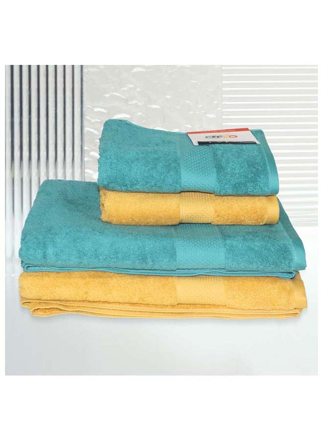 White Rose Towel 4 Piece Bathroom  Set ACCRA 550 GSM 100% Cotton Terry 2 Bath  70X140 cm & 2 Hand  50x90 cm Turquoise & Yellow Color Soft Feel Super Absorbent  - Image 1