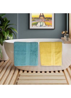 White Rose Towel 4 Piece Bathroom  Set ACCRA 550 GSM 100% Cotton Terry 2 Bath  70X140 cm & 2 Hand  50x90 cm Turquoise & Yellow Color Soft Feel Super Absorbent  - Image 2