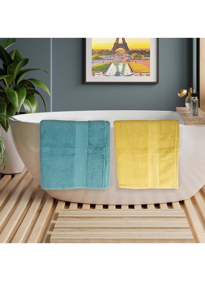 White Rose Towel 4 Piece Bathroom  Set ACCRA 550 GSM 100% Cotton Terry 2 Bath  70X140 cm & 2 Hand  50x90 cm Turquoise & Yellow Color Soft Feel Super Absorbent  - Image 2