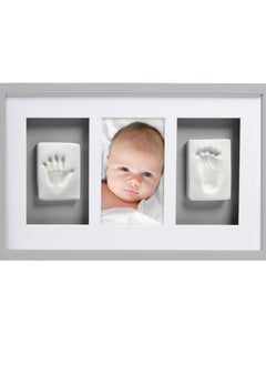 Baby Prints Newborn Baby Handprint and Footprint Deluxe Wall Photo Frame and Impression Kit Gender Neutral Baby Keepsake Frame Baby Nursery Decor Accessory Gray