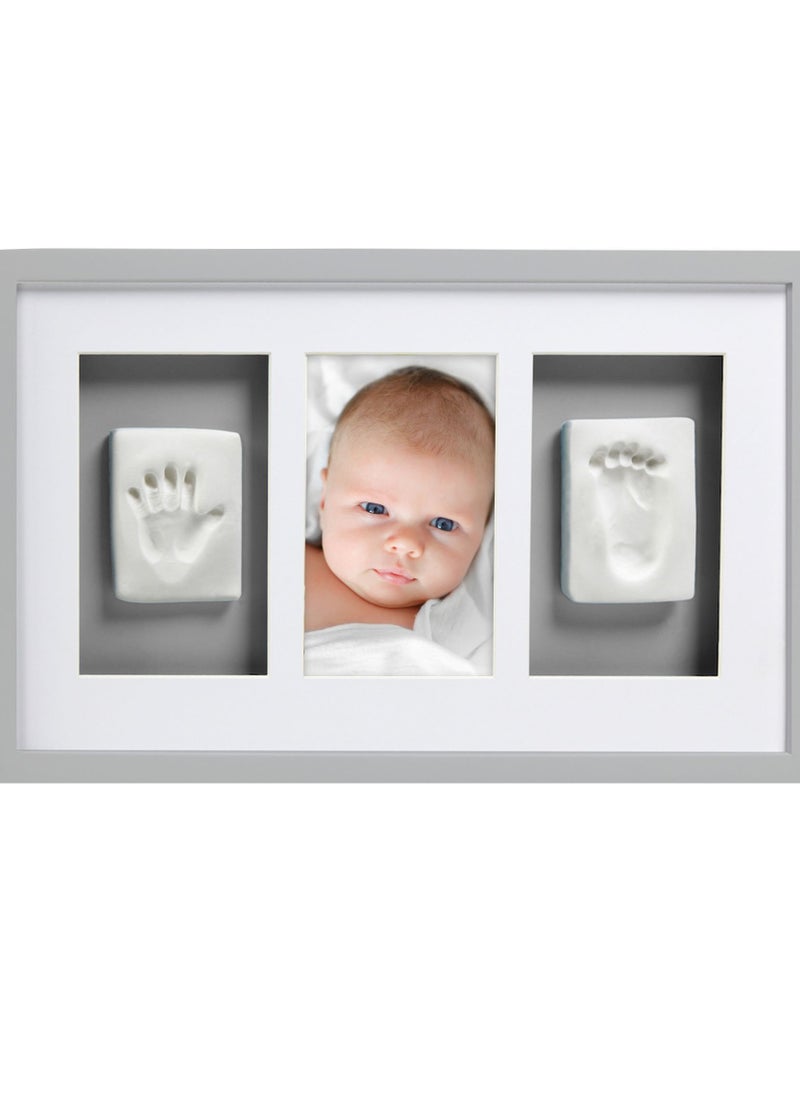 pearhead - Baby Prints Newborn Baby Handprint and Footprint Deluxe Wall Photo Frame and Impression Kit Gender Neutral Baby Keepsake Frame Baby Nursery Decor Accessory Gray - Image 1