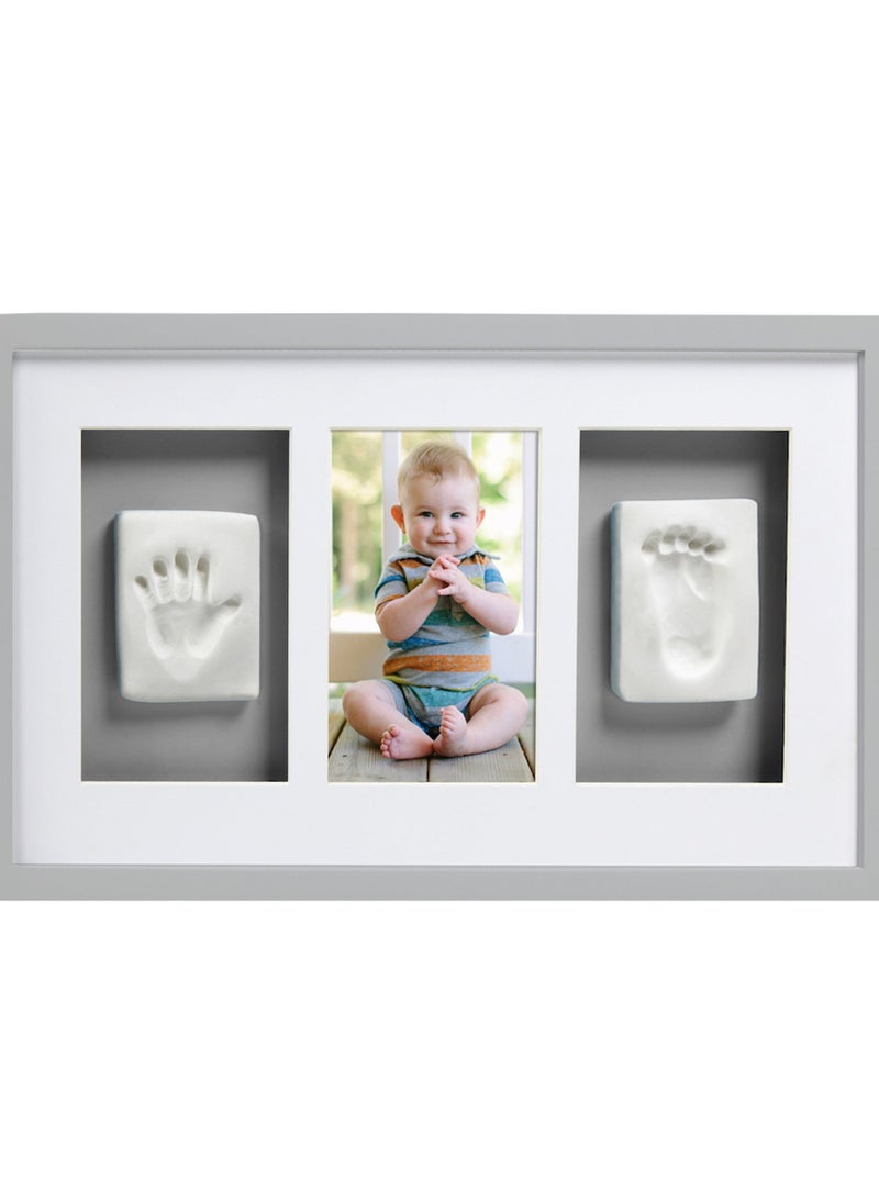 pearhead - Baby Prints Newborn Baby Handprint and Footprint Deluxe Wall Photo Frame and Impression Kit Gender Neutral Baby Keepsake Frame Baby Nursery Decor Accessory Gray - Image 1