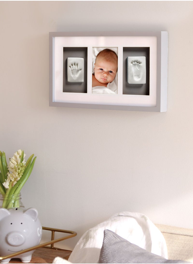 pearhead - Baby Prints Newborn Baby Handprint and Footprint Deluxe Wall Photo Frame and Impression Kit Gender Neutral Baby Keepsake Frame Baby Nursery Decor Accessory Gray - Image 1