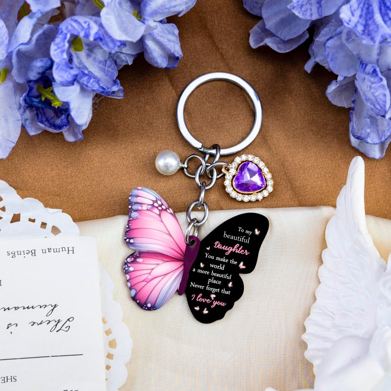 SOJUWEL Daughter Gifts from Mom Daughter Gifts Purple Butterfly Keychians Daughters Adult Birthday Gift Idea for Christmas Valentines Graduation Present Mother Daughters Gift for Her Mom Daugter Keyring - Image 5