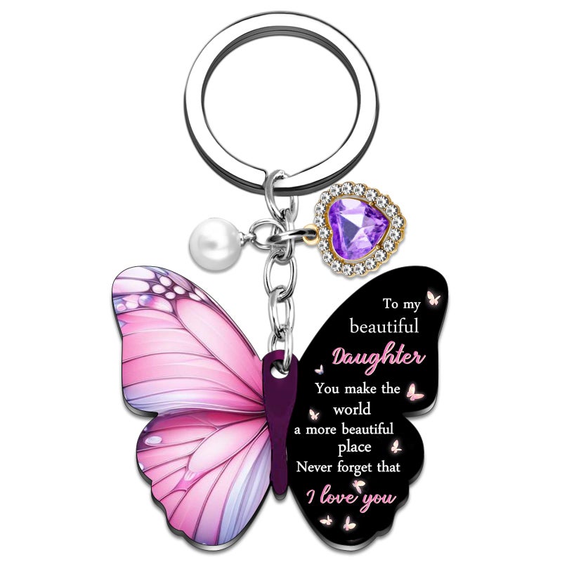 SOJUWEL Daughter Gifts from Mom Daughter Gifts Purple Butterfly Keychians Daughters Adult Birthday Gift Idea for Christmas Valentines Graduation Present Mother Daughters Gift for Her Mom Daugter Keyring - Image 1