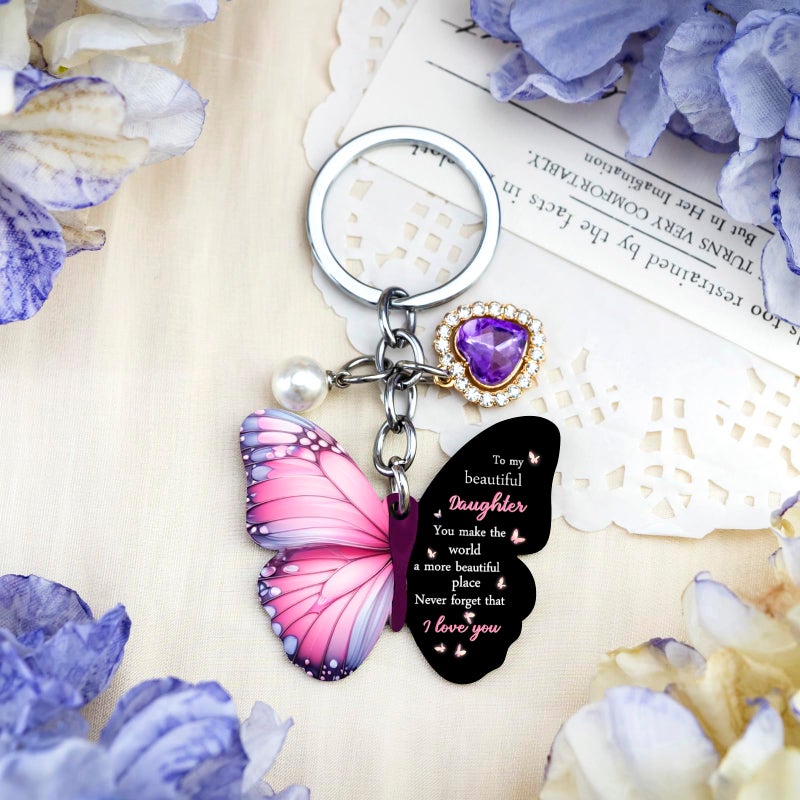 SOJUWEL Daughter Gifts from Mom Daughter Gifts Purple Butterfly Keychians Daughters Adult Birthday Gift Idea for Christmas Valentines Graduation Present Mother Daughters Gift for Her Mom Daugter Keyring - Image 2