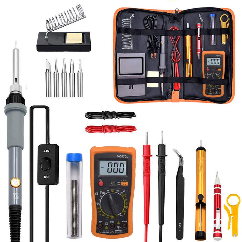 60W Temperature Control Soldering Iron 19-in-1 Multimeter Kit Gray beauty gauge 19-piece set 
