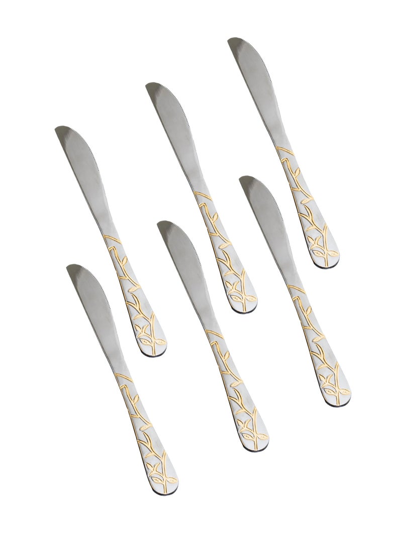 Hic 6-Piece Stainless Steel Dinner Knife Set Silver With Gold  - Image 1
