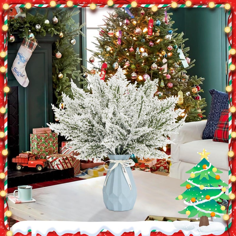 Kunjocy 24PCS Artificial Pine Needles Branches 12.4"" Christmas Greenery Stems Green Plants Fake Pine Sprigs Faux Pine Leaves Picks Crafts Sprays for Xmas Tree DIY Wreaths Garlands Home Decoration (24  Snow) - Image 3