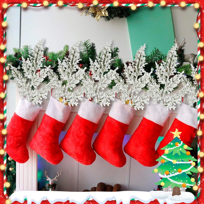 Kunjocy 24PCS Artificial Pine Needles Branches 12.4"" Christmas Greenery Stems Green Plants Fake Pine Sprigs Faux Pine Leaves Picks Crafts Sprays for Xmas Tree DIY Wreaths Garlands Home Decoration (24  Snow) - Image 4