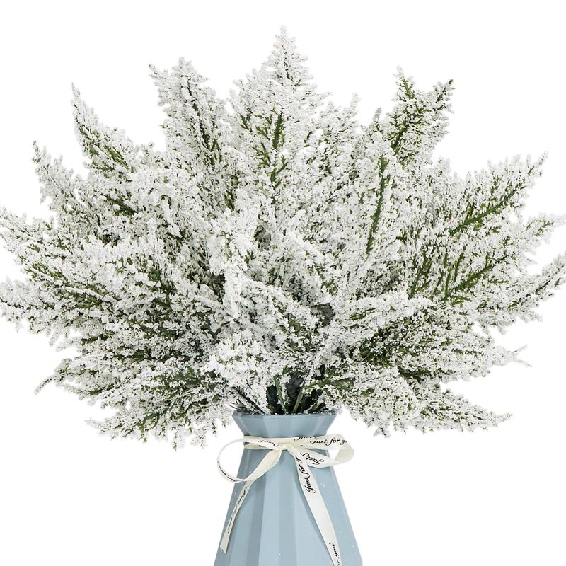 Kunjocy 24PCS Artificial Pine Needles Branches 12.4"" Christmas Greenery Stems Green Plants Fake Pine Sprigs Faux Pine Leaves Picks Crafts Sprays for Xmas Tree DIY Wreaths Garlands Home Decoration (24  Snow) - Image 1
