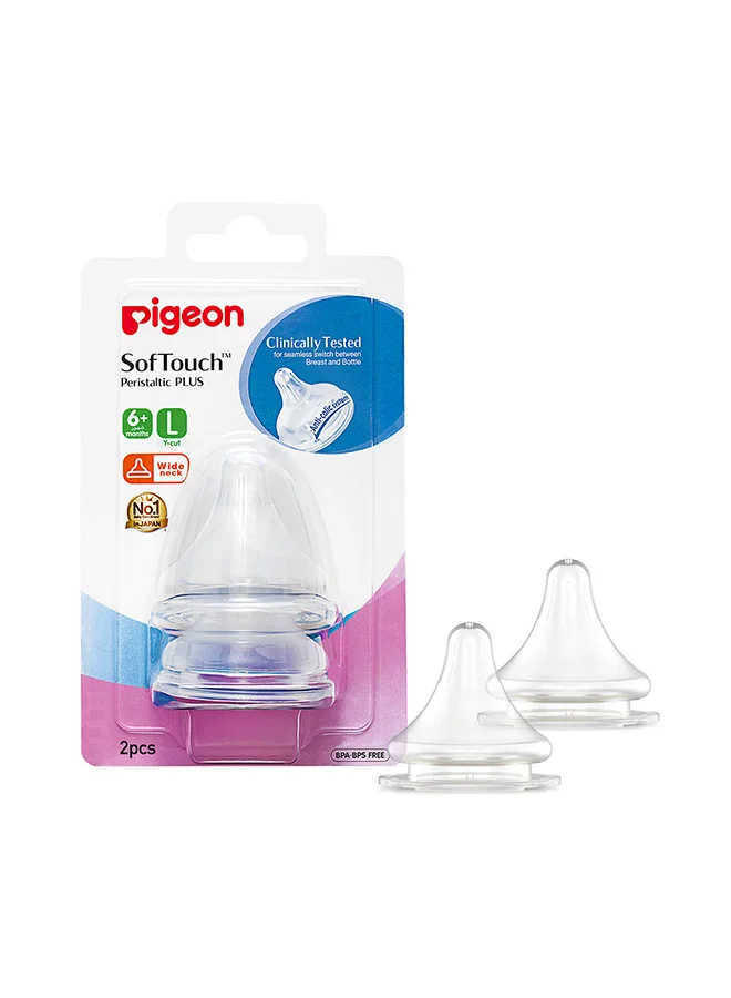 بيجون 2 Pieces Soft Touch Peristaltic Plus Silicone Nipple (L) Card Wide Neck Nipple