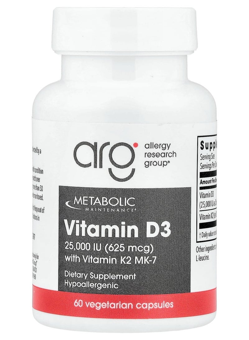 Vitamin D-3 with Vitamin K2 MK-7 25000 IU 60 Capsules
