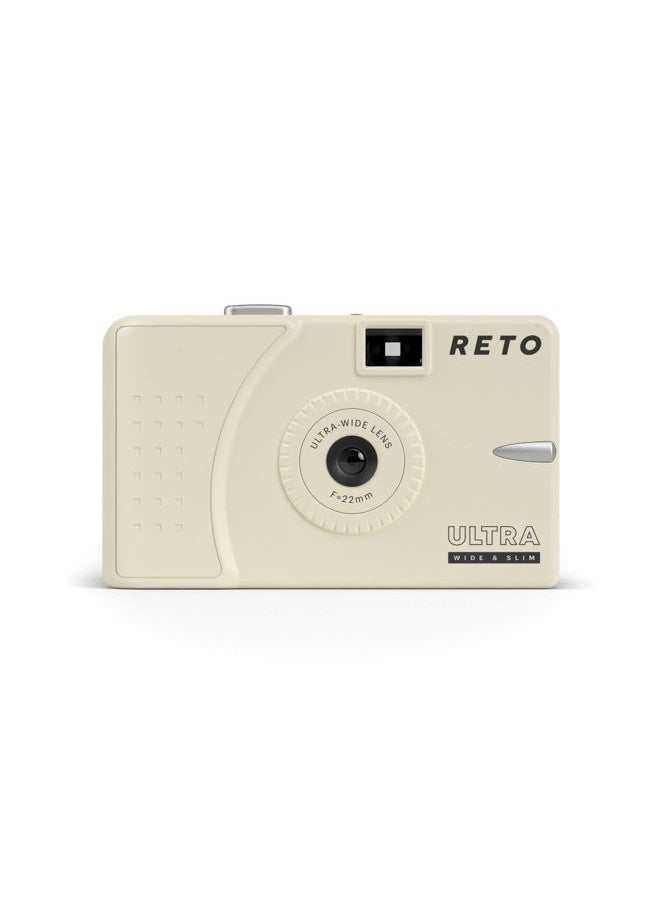 RETO Ultra Wide and Slim 35mm Reusable Daylight Film Camera - 22mm Wide Lens, Focus Free, Light Weight, Easy to Use (Cream)  - Image 1