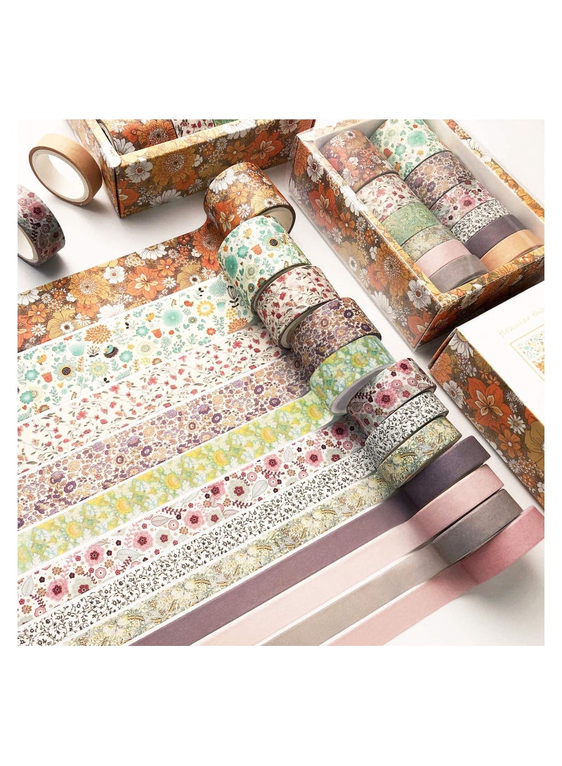 Excefore 12 Rolls Floral Washi Masking Tapes Set Japanese Decorative Flowers Washi Masking Tape for DIY Crafts Arts Scrapbooking Bullet Journal Planners Gift - Image 1