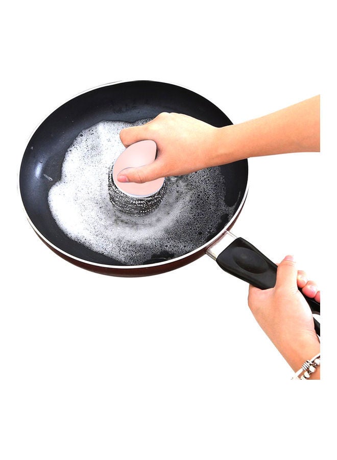 NIBEMINENT 2-Piece Stainless Steel Wool Brush With Handle Pink/Silver 17x12.2x10cm - Image 2