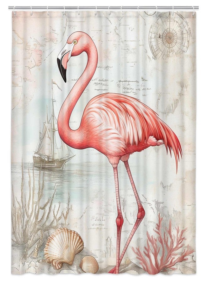 Hajmsug Pink Flamingo Shower Curtain,Funny Retro Nautical Ocean Maps Coral Seashell Sailboat Bathroom Shower Curtain，Polyester Fabric Shower Curtains,71X71 Inch. - Image 3