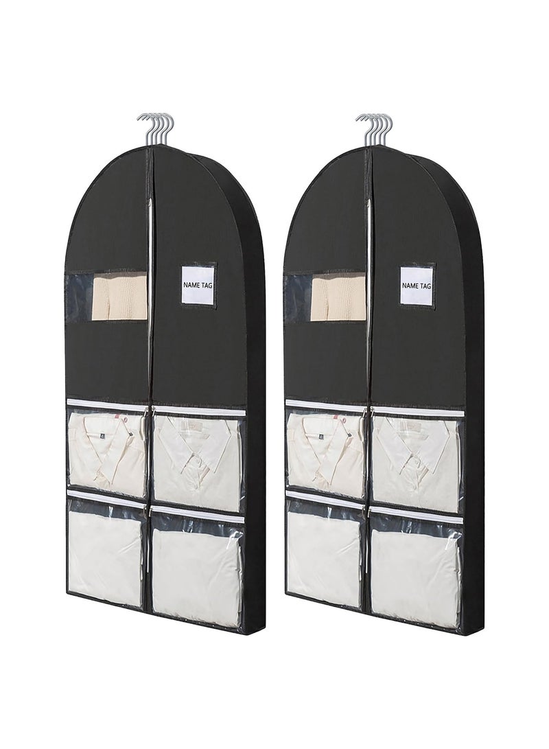 Suntown Set of 2 Heavy Duty 49" Garment Bags with 4 Pockets for Home and Travel, Perfect for Closet Storage, Holds 3-8 Clothes, Coats, Shirts, and Dresses. Ideal for Organizing and Protecting Your Wardrobe. - Image 1